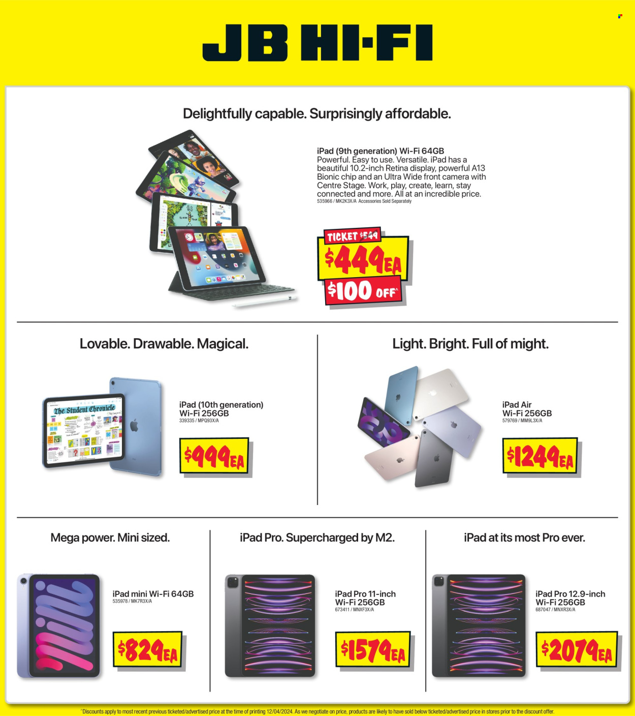 thumbnail - JB Hi-Fi Catalogue - 24 Apr 2024 - 15 May 2024 - Sales products - Apple, tablet, iPad, iPad Pro, camera. Page 8.