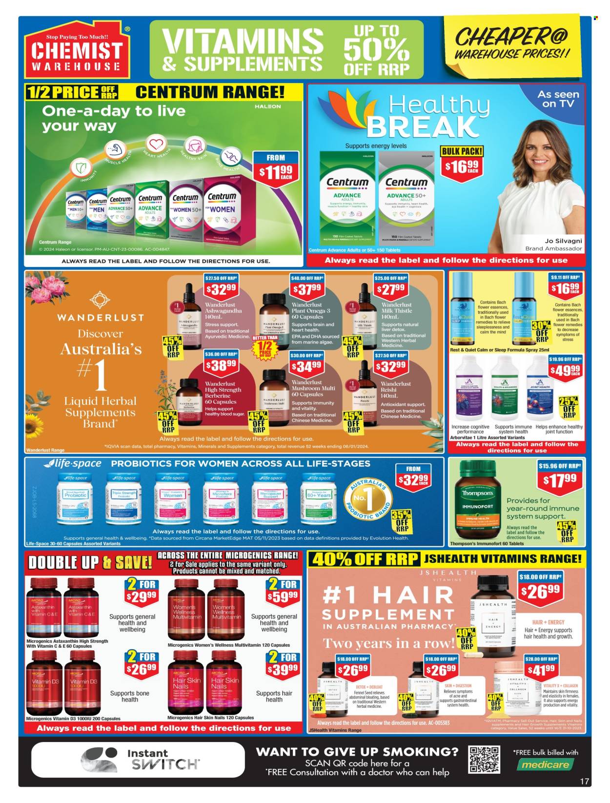 thumbnail - Chemist Warehouse Catalogue - 25 Apr 2024 - 12 May 2024 - Sales products - multivitamin, JSHealth, vitamin D3, Centrum, Thompson's, dietary supplement, vitamins. Page 17.
