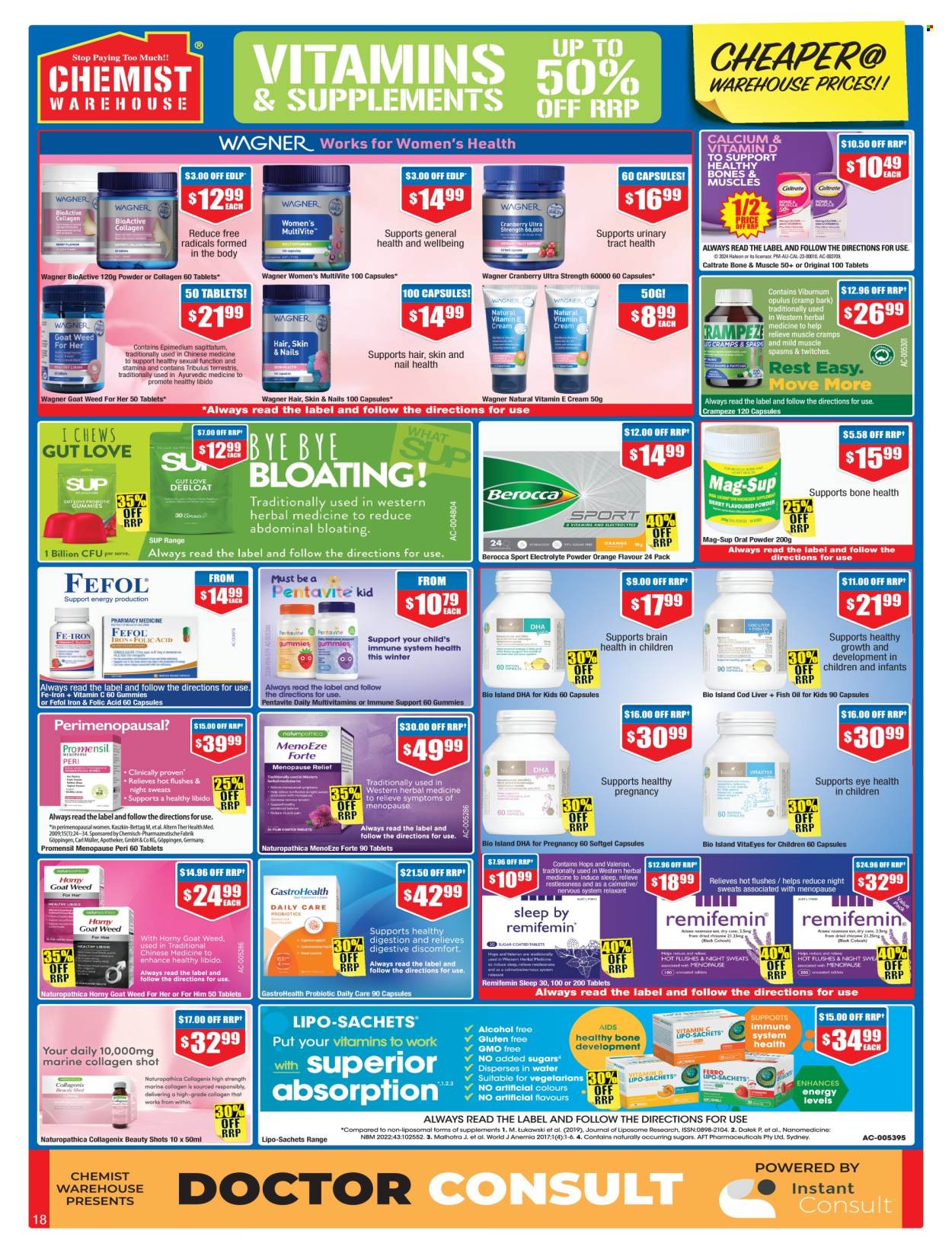 thumbnail - Chemist Warehouse Catalogue - 25 Apr 2024 - 12 May 2024 - Sales products - fish oil, multivitamin, vitamin c, Berocca, dietary supplement, health supplement, medicine, vitamins. Page 18.