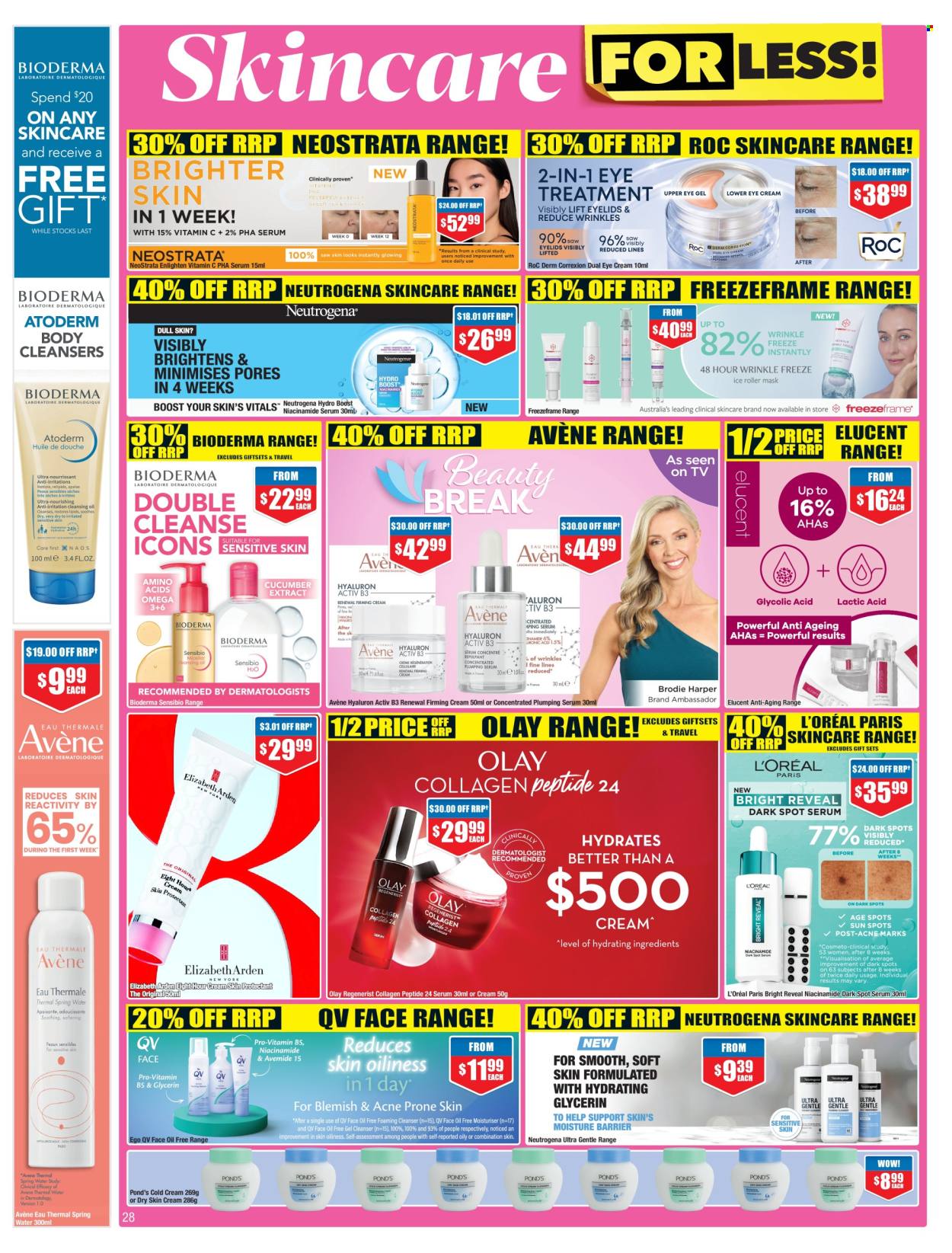 thumbnail - Chemist Warehouse Catalogue - 25 Apr 2024 - 12 May 2024 - Sales products - POND'S, L’Oréal, Neutrogena, serum, Olay, eye cream, Niacinamide, plumping serum, facial oil, skin care product, Elizabeth Arden, gift set. Page 28.