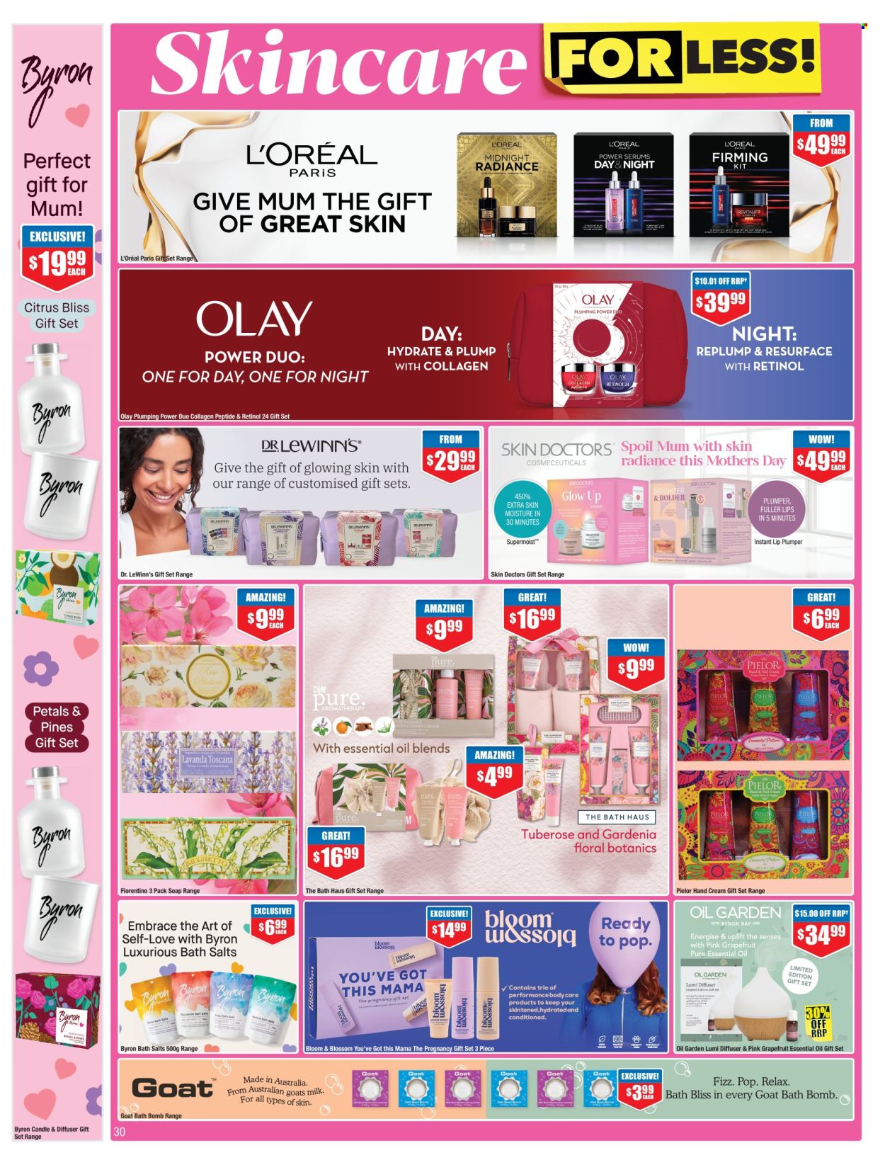 thumbnail - Chemist Warehouse Catalogue - 25 Apr 2024 - 12 May 2024 - Sales products - bath product, body care, bath salt, bath bomb, soap, L’Oréal, Olay, hand cream, gift set, Mum. Page 30.