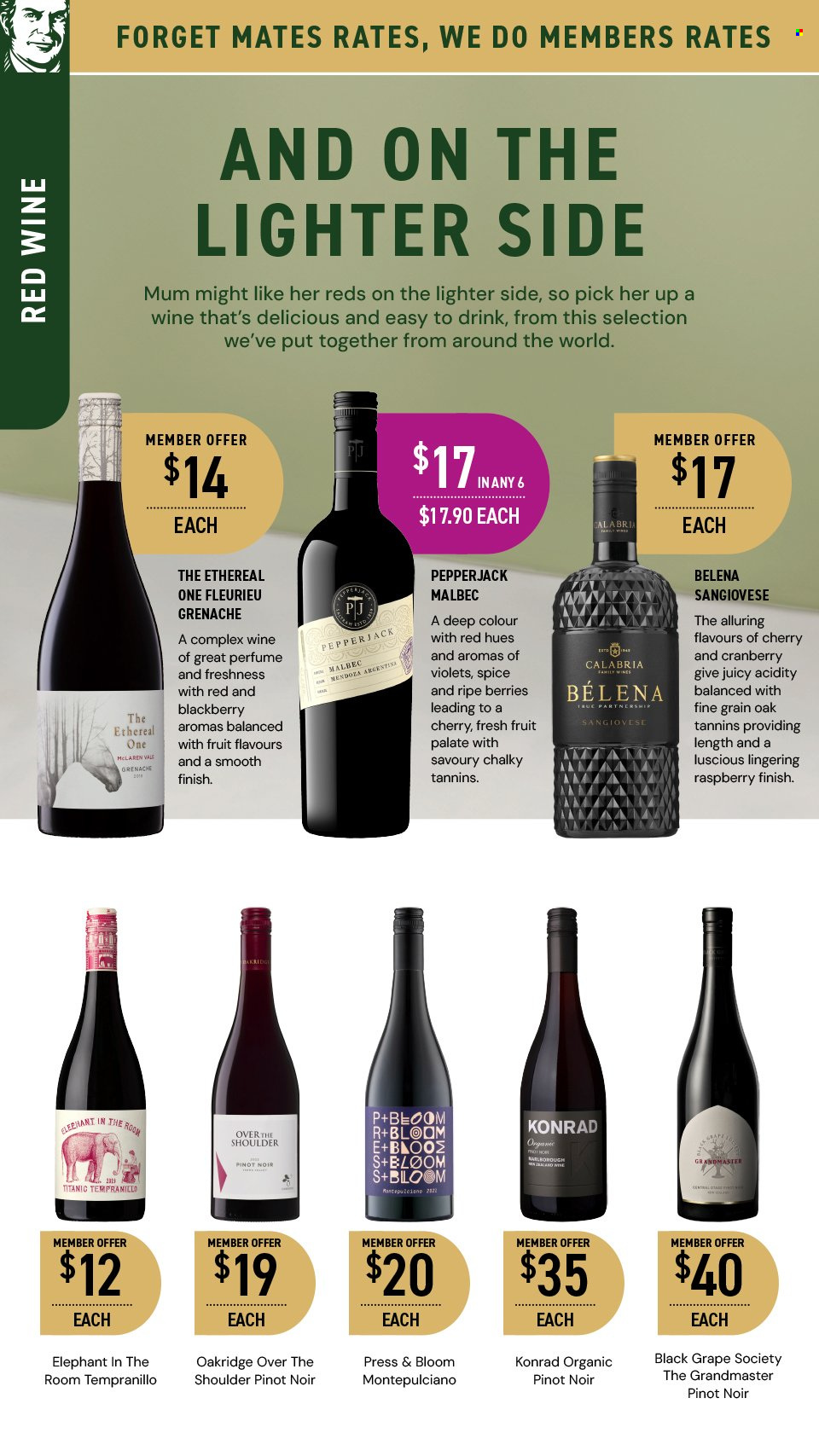 thumbnail - Dan Murphy's Catalogue - 25 Apr 2024 - 8 May 2024 - Sales products - red wine, wine, Pinot Noir, alcohol, Grenache, Tempranillo, Malbec. Page 11.