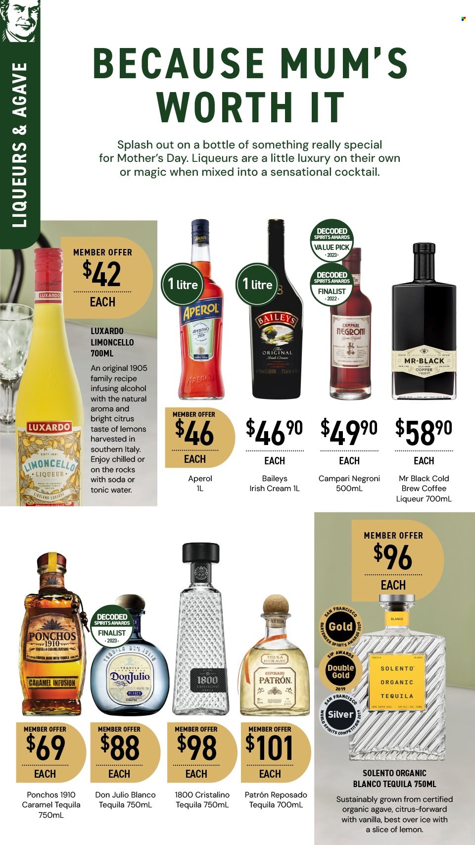 thumbnail - Dan Murphy's Catalogue - 25 Apr 2024 - 8 May 2024 - Sales products - iced coffee, cocktail, coffee drink, alcohol, Limoncello, liqueur, irish cream, Baileys, Aperol, liquor, aperitivo. Page 17.