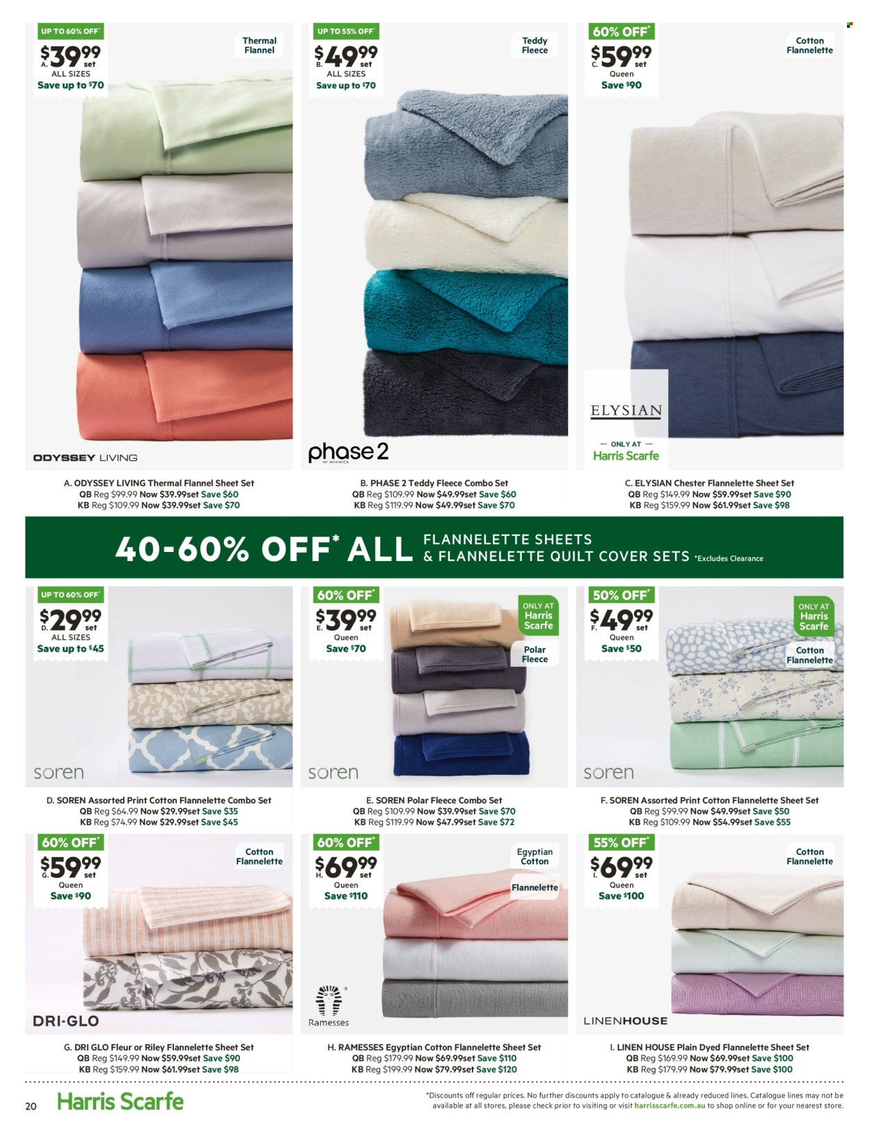 thumbnail - Harris Scarfe Catalogue - Sales products - bedding, linens, quilt, flannelette sheets. Page 20.