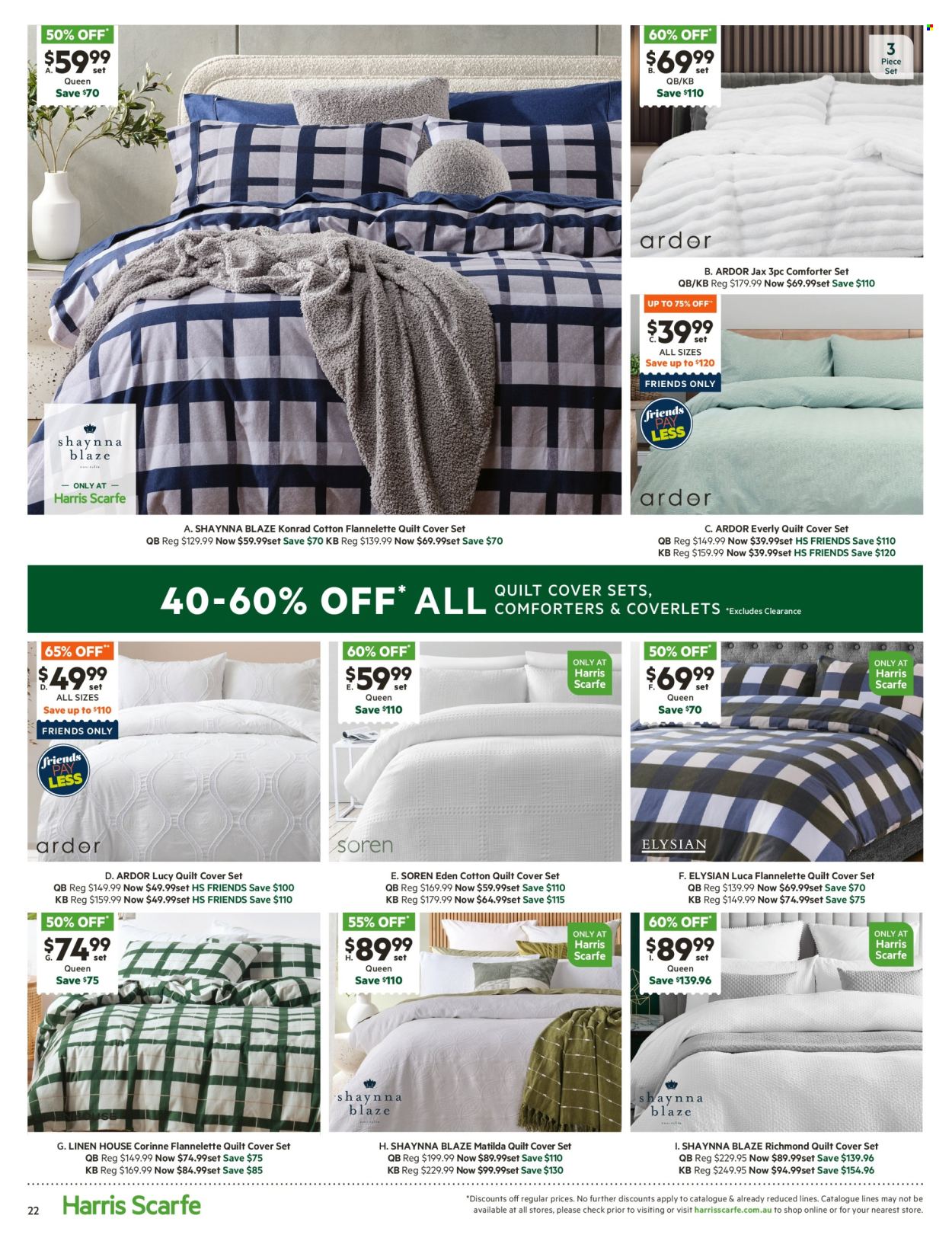 thumbnail - Harris Scarfe Catalogue - Sales products - comforter, linens, cotton quilt, quilt cover set. Page 22.