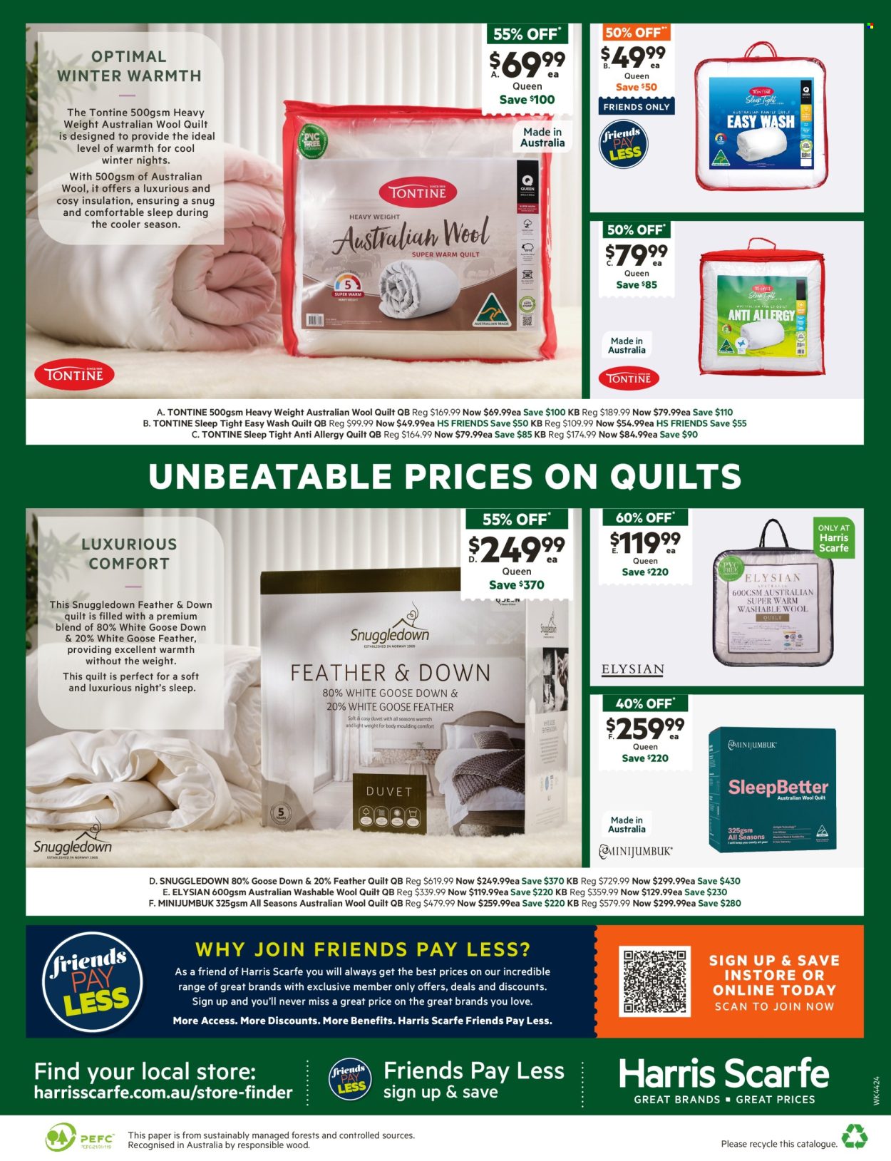 thumbnail - Harris Scarfe Catalogue - Sales products - paper, quilt, wool quilt, Snug. Page 28.