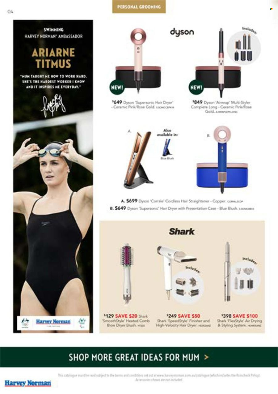 thumbnail - Harvey Norman Catalogue - 26 Apr 2024 - 12 May 2024 - Sales products - Dyson, hair dryer, straightener. Page 4.
