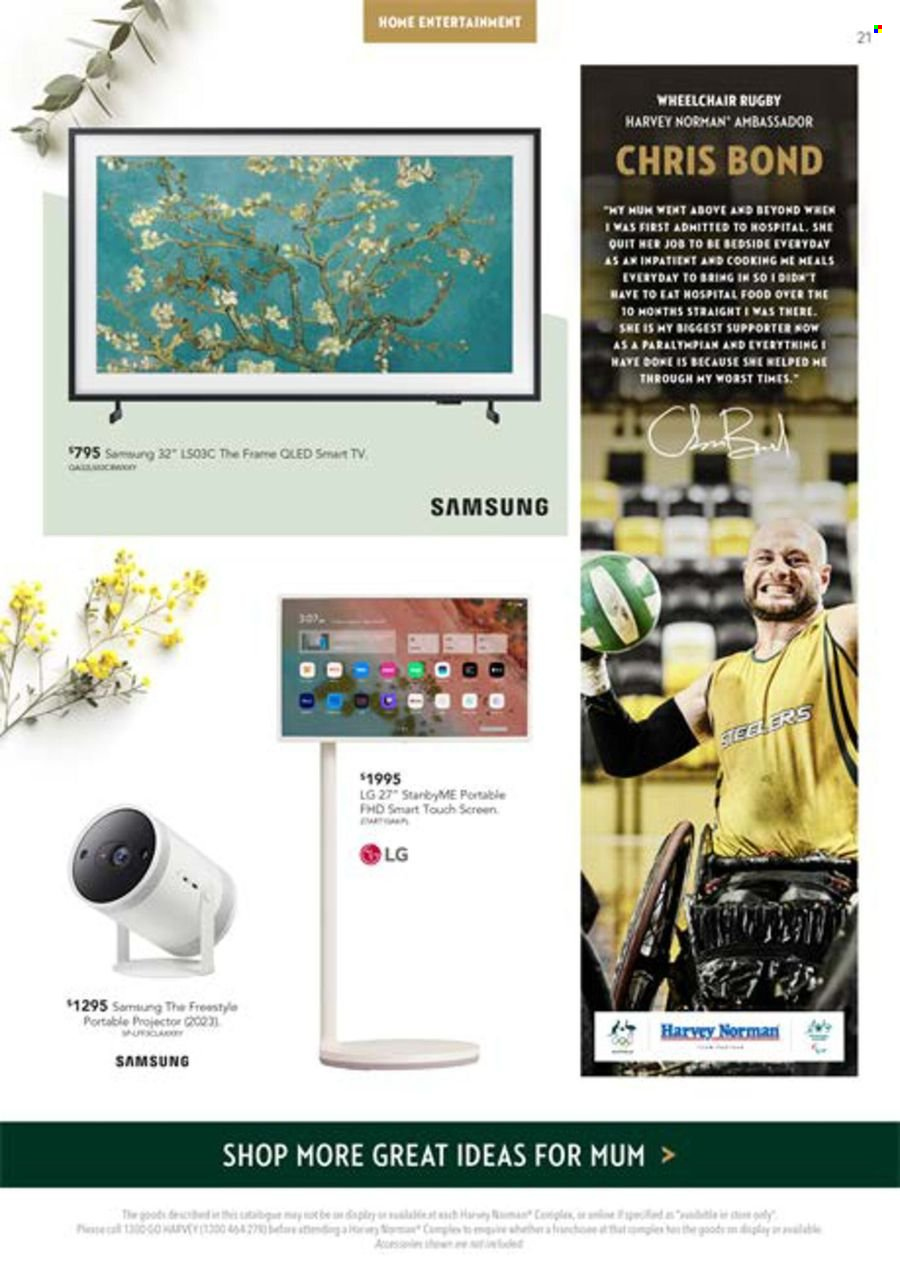 thumbnail - Harvey Norman Catalogue - 26 Apr 2024 - 12 May 2024 - Sales products - LG, Samsung, smart tv, qled tv, TV, projector. Page 21.