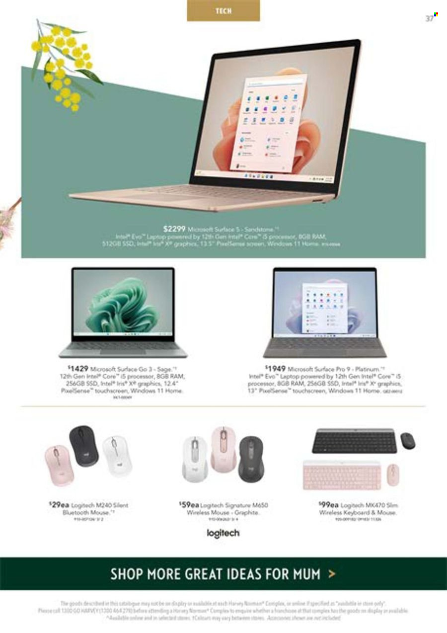 thumbnail - Harvey Norman Catalogue - 26 Apr 2024 - 12 May 2024 - Sales products - keyboard and mouse set, Intel, laptop, Logitech, flowers. Page 37.