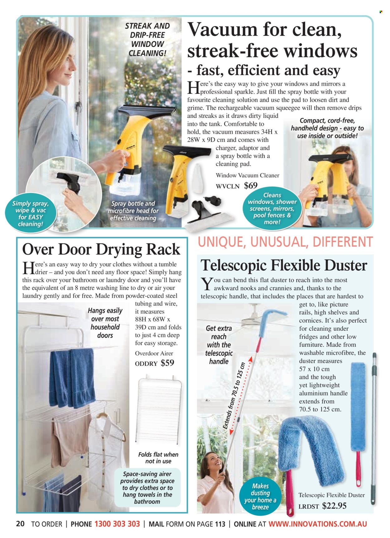 thumbnail - Innovations Catalogue - Sales products - drying rack, adaptor, spray bottle, airer, duster, towel, vacuum cleaner, window vacuum cleaner. Page 20.
