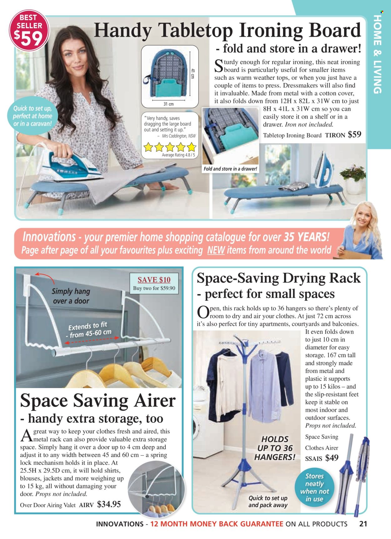 thumbnail - Innovations Catalogue - Sales products - hanger, drying rack, ironing board, airer, pen, jacket, blouse, shirt, tops. Page 21.
