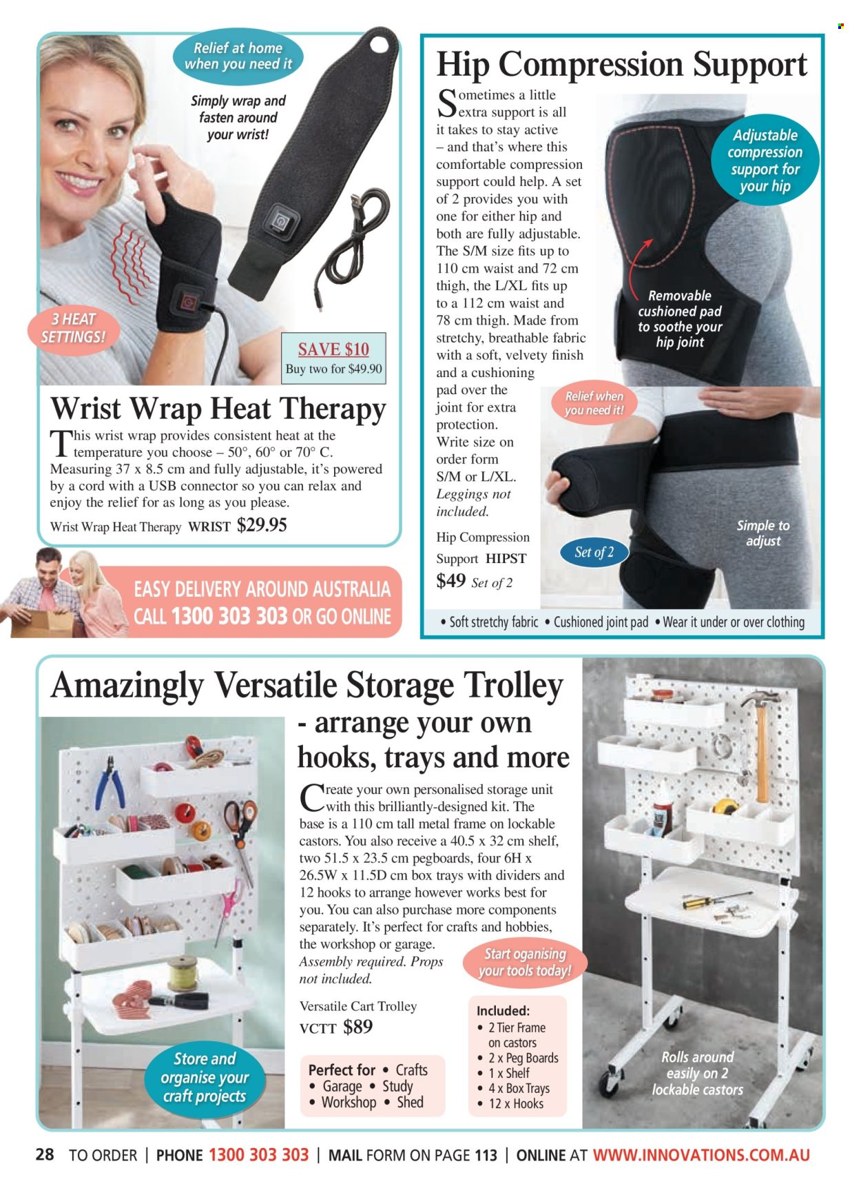 thumbnail - Innovations Catalogue - Sales products - hook, trolley, storage box, leggings. Page 28.
