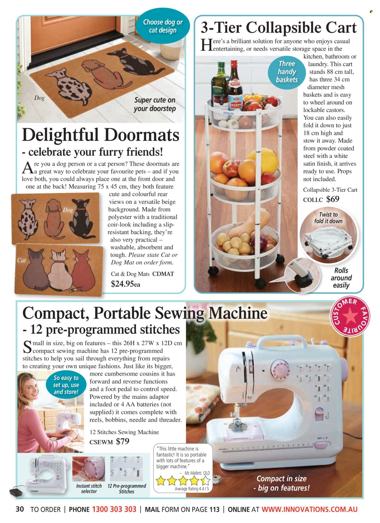 thumbnail - Innovations Catalogue - Sales products - basket, adaptor, pet mat, sewing machine. Page 30.
