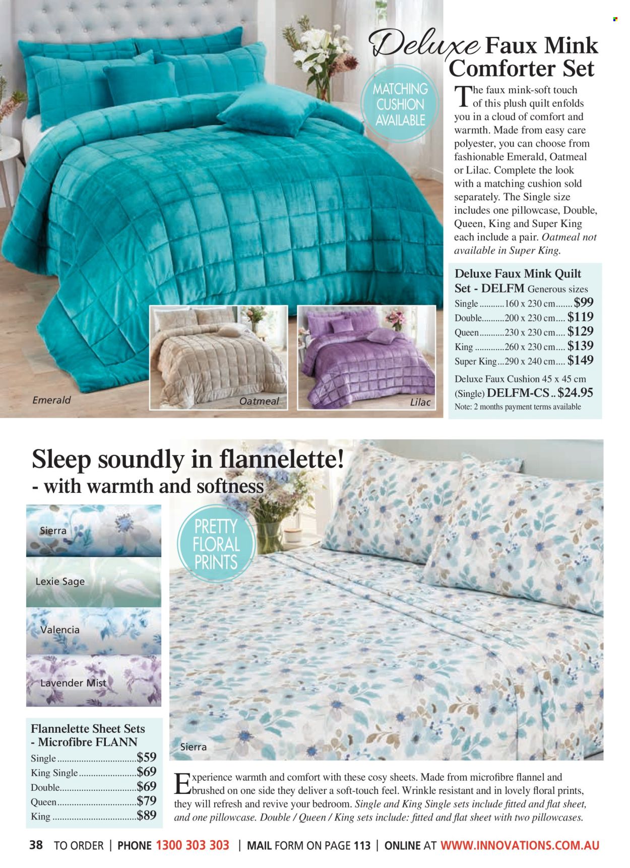 thumbnail - Innovations Catalogue - Sales products - bedding, cushion, comforter, pillowcase, quilt, flannelette sheets, bed sheet. Page 38.