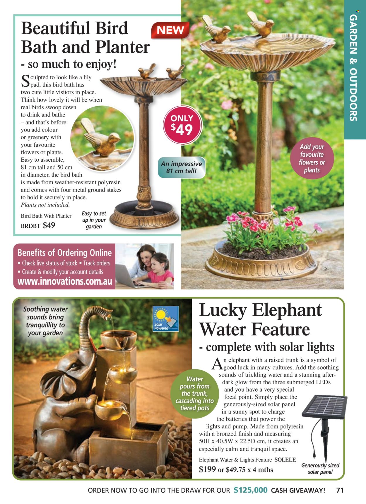 thumbnail - Innovations Catalogue - Sales products - pot, bird bath, solar light. Page 71.