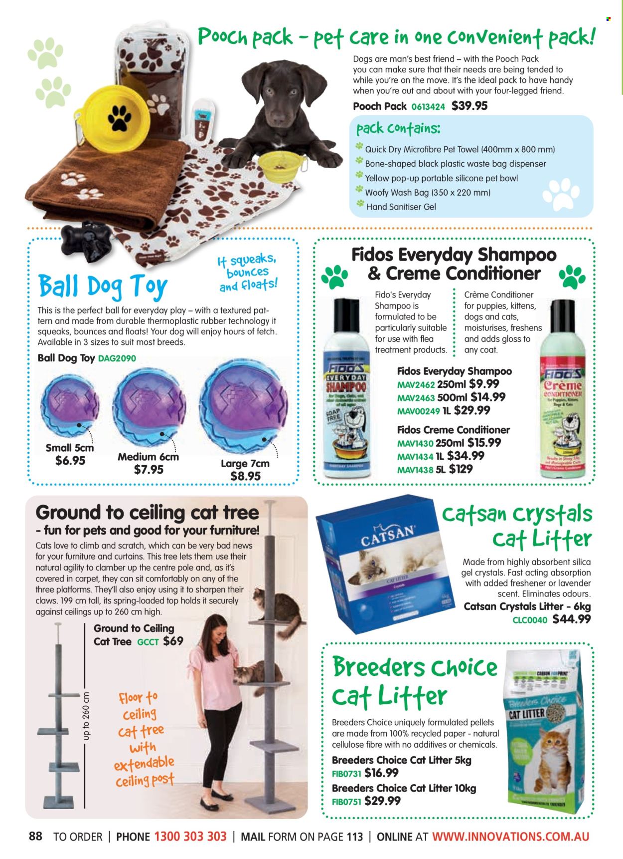 thumbnail - Innovations Catalogue - Sales products - dispenser, bowl, eraser, curtain, towel, cat litter, dog toy, Catsan, cat tree, pet towel. Page 88.