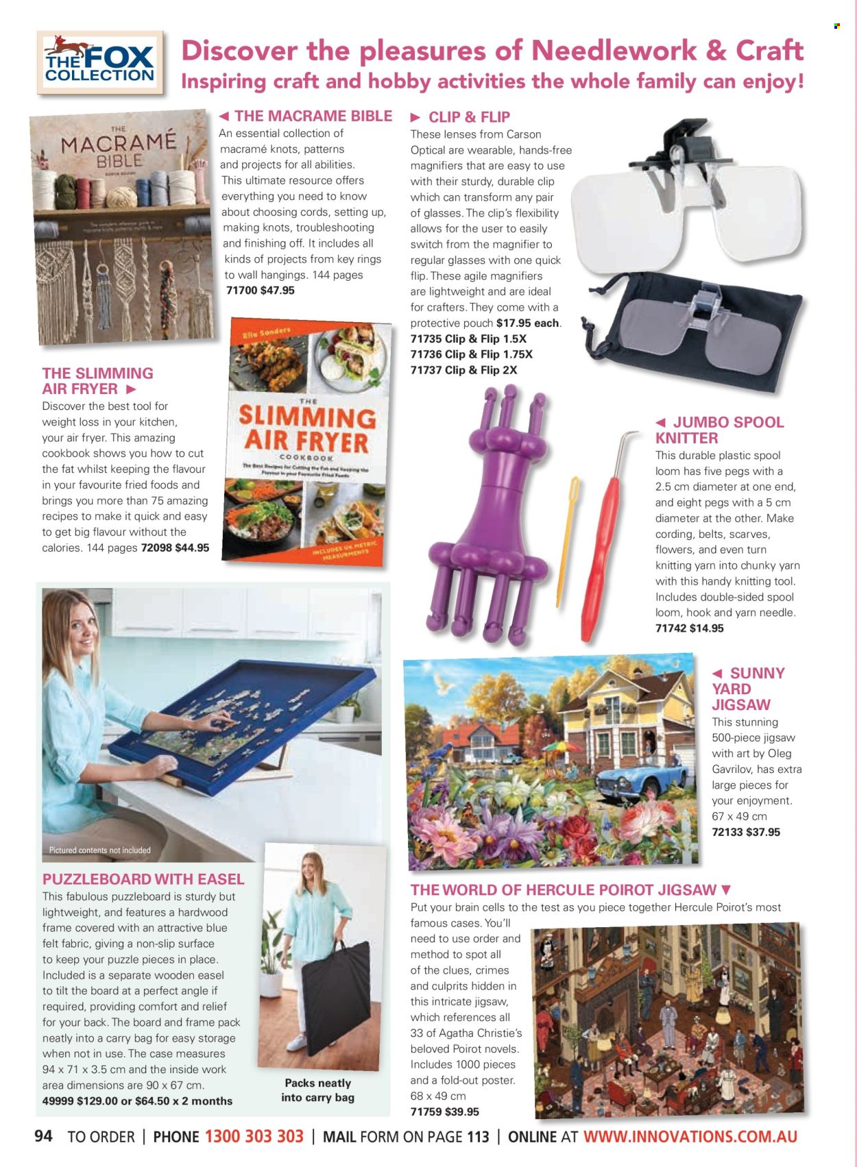 thumbnail - Innovations Catalogue - Sales products - magnifier, easel, cookbook, knitting wool, air fryer, scarf. Page 94.