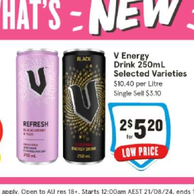 V Energy Drink 250mL Selected Varieties