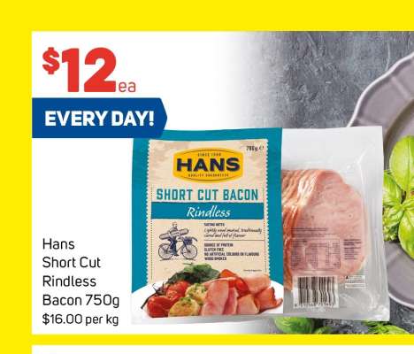 Hans Short Cut Rindless Bacon 750g