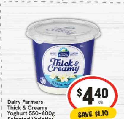 Dairy Farmers Thick & Creamy Yoghurt 550-600g