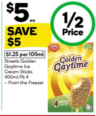 Streets Golden Gaytime Ice Cream Sticks 400ml Pk 4