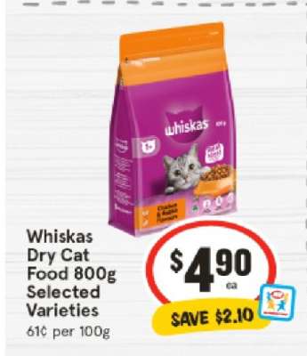 Whiskas Dry Cat Food 800g Selected Varieties