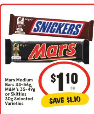 Mars Medium Bars 44-56g, M&M's 35-49g or Skittles 30g Selected Varieties