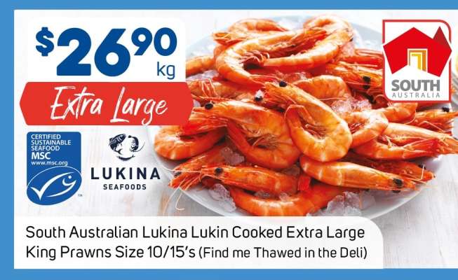 South Australian Lukina Cooked Extra Large King Prawns