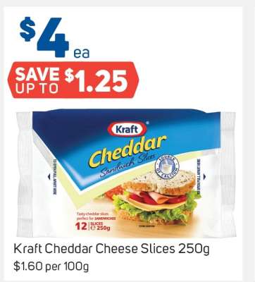 Kraft Cheddar Cheese Slices 250g