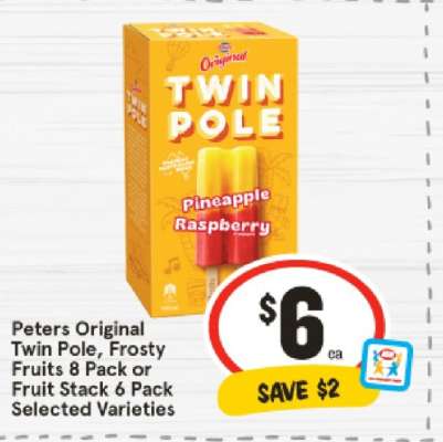 Peters Original Twin Pole, Frosty Fruits 8 Pack or Fruit Stack 6 Pack Selected Varieties