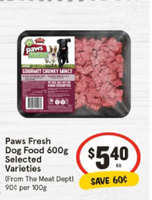 Paws Fresh Dog Food 600g Selected Varieties