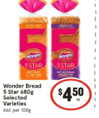 Wonder Bread 5 Star 680g Selected Varieties