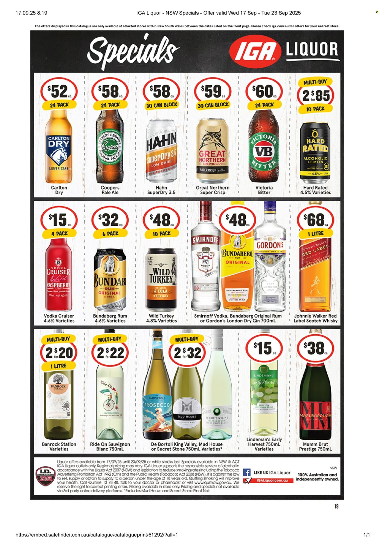 IGA LIQUOR catalogue - 17 Sep 2025 - 23 Sep 2025. Page 1