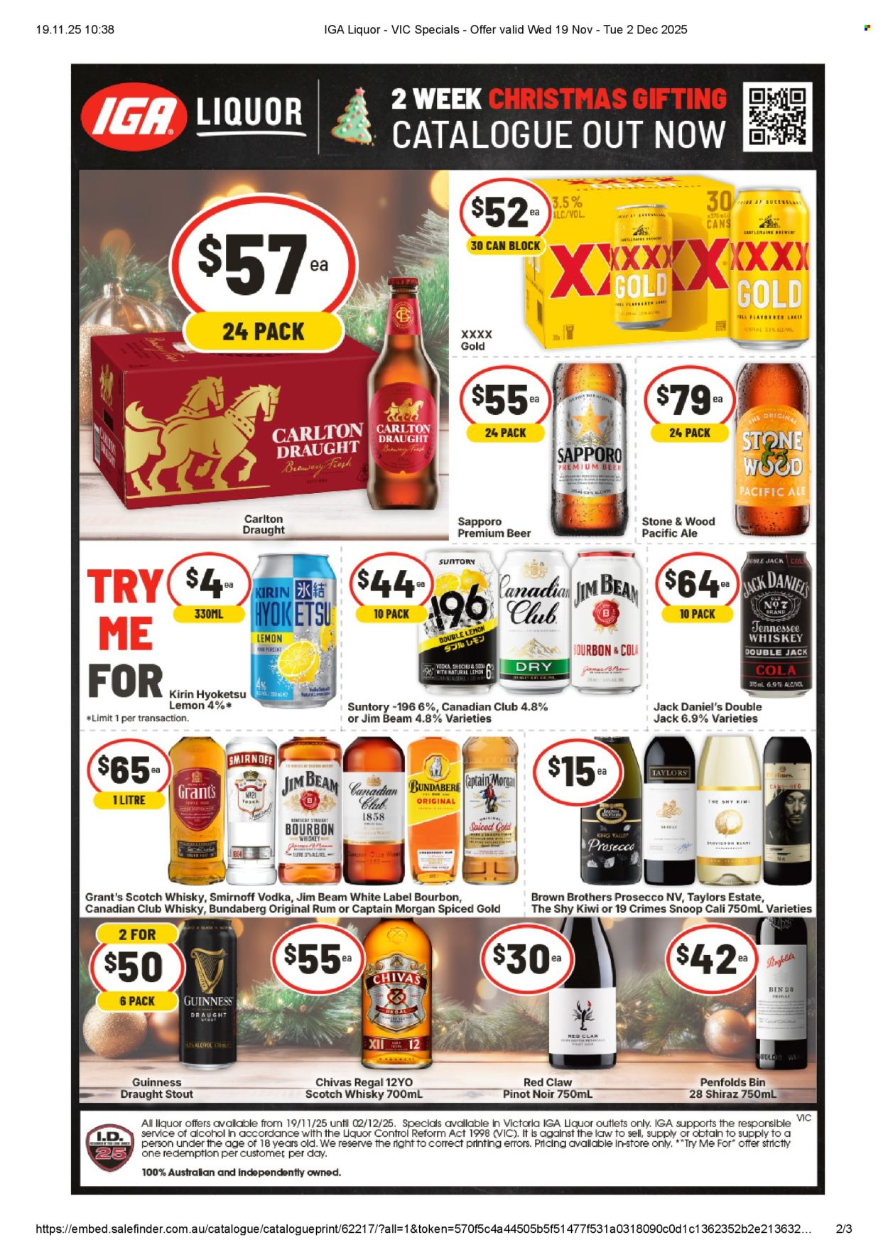 IGA LIQUOR catalogue - 19 Nov 2025 - 2 Dec 2025. Page 1
