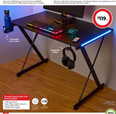 Thunda Gaming Desk with Gaming Lights