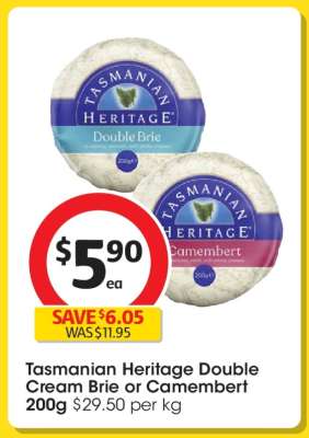 Tasmanian Heritage Double Cream Brie or Camembert