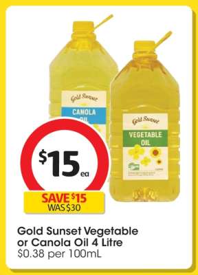 Gold Sunset Vegetable or Canola Oil 4 Litre