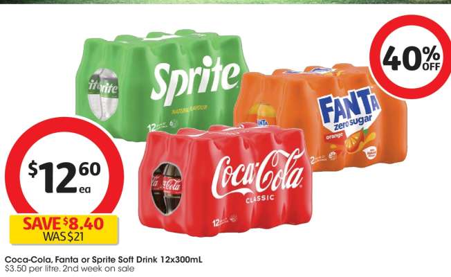 Coca-Cola, Fanta or Sprite Soft Drink 12x300mL