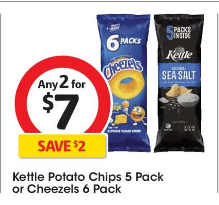 Kettle Potato Chips 5 Pack or Cheezels 6 Pack