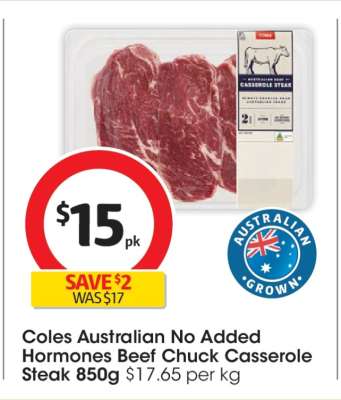 Coles Australian No Added Hormones Beef Chuck Casserole Steak 850g