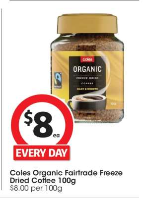 Coles Organic Fairtrade Freeze Dried Coffee 100g