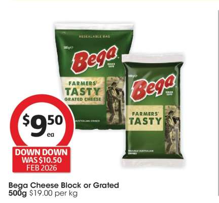 Bega Cheese Block or Grated