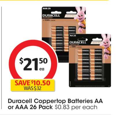 Duracell Coppertop Batteries AA or AAA 26 Pack