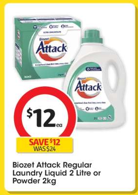 Biozet Attack Regular Laundry Liquid 2 Litre or Powder 2kg