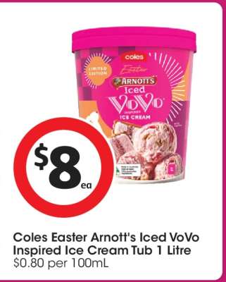 Coles Easter Arnott's Iced VoVo Inspired Ice Cream Tub 1 Litre