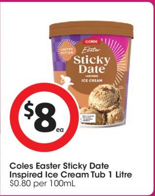 Coles Easter Sticky Date Inspired Ice Cream Tub 1 Litre