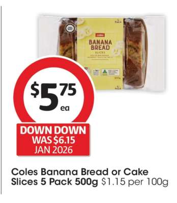 Coles Banana Bread or Cake Slices 5 Pack 500g
