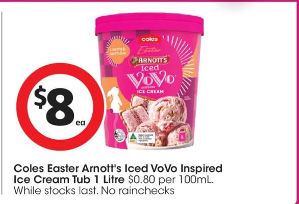 Coles Easter Arnott's Iced VoVo Inspired Ice Cream Tub 1 Litre
