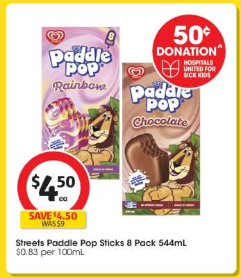 Streets Paddle Pop Sticks 8 Pack 544mL