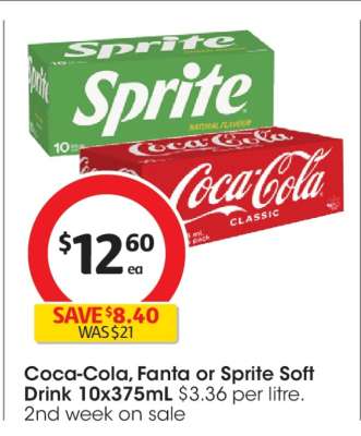 Coca-Cola, Fanta or Sprite Soft Drink 10x375mL